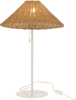 J-Line tafellamp - metaal/rotan - wit/naturel