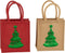 J-Line zak Kerstboom Pailletten - jute - naturel/rood - 2 stuks