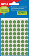 Apli ronde etiketten in etui diameter 8 mm, groen, 288 stuks, 96 per blad (2047)