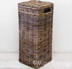 MigoStyling - Wasmand - Smal - Rotan - Riet - Brown - Met deksel - 30 x 30 x H70 cm