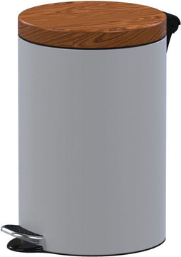ALDA Excellent, Design pedaalemmer – 12L - 40xØ25 cm – Wit/Bruin – prullenbak – afvalbak - vuilnisbak