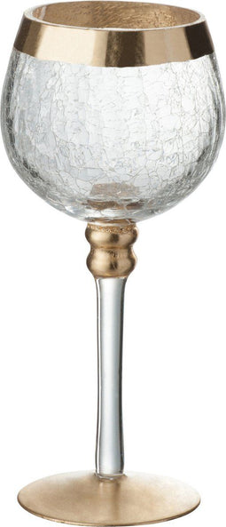 J-Line kaarshouder Bol Op Voet Craquele - glas - transparant/goud - small