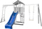 AXI Beach Tower Speeltoestel in Grijs/Wit - Speeltoren met Klimrek, Enkele Schommel, Blauwe Glijbaan en Zandbak - FSC hout - Speelhuis op palen voor de tuin