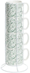Secret de Gourmet Koffie mokken/bekers Botanic - lichtgroen - 4x stuks in rekje - Keramiek - glans afwerking - 240 ml - 7 x 8 cm