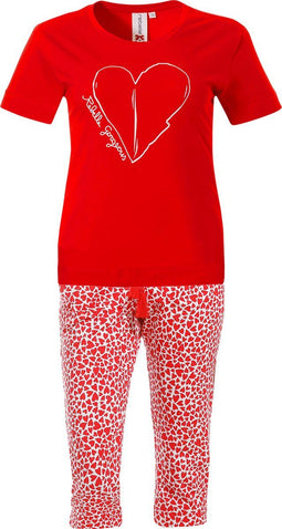 Rebelle Happy Hearts - Pyjamaset - Ronde hals korte mouwen - Rood