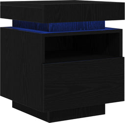 vidaXL - Nachtkastje - met - LED-verlichting - 2 - stuks - Zwart - Eiken - 40x39x48,5 - cm