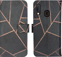 iMoshion Hoesje Geschikt voor Samsung Galaxy A20e Hoesje Met Pasjeshouder - iMoshion Design Softcase Bookcase - Goud / Zwart / Black Graphic