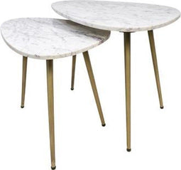 HSM Collection Salontafel Marseille Wit/Goud Marmer/Metaal Set van 2