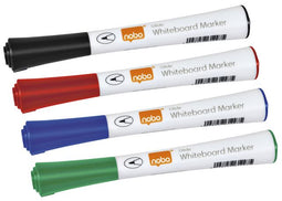 Nobo Glide Droog-uitwisbare Whiteboard Markers met Fijne Punt - 4 Stuks - Geassorteerde Kleuren