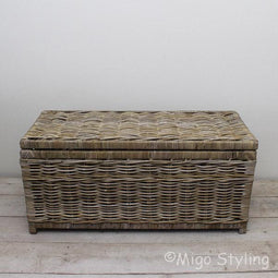 Opbergmand - Met deksel - 95x45x45 - Riet - Rotan - Grey