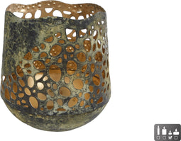 Theelichthouder Antoinet L groen/goud metaal 12x14x15cm.