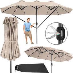 tectake® Dubbele parasol Silia - Rechthoekige tuinparasol 460 x 270 cm - UV-bescherming 50+ - Beige
