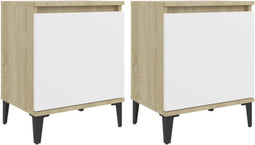 vidaXL - Nachtkastjes - met - metalen - poten - 40x30x50 - cm - sonoma - eiken - en - wit