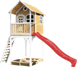 AXI Romy Speelhuis in Bruin/Wit - Met Verdieping, Zandbak en Rode Glijbaan - Speelhuisje voor de tuin / buiten - FSC hout - Speeltoestel voor kinderen