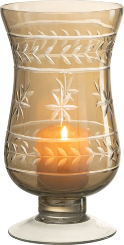 J-Line windlicht Modern Ster - glas - grijs - 22 cm hoog