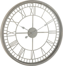 J-Line klok Romeinse Cijfers klok - metaal/glas - grijs - Ø 67 cm
