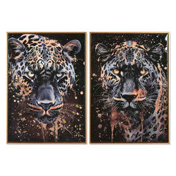 Schilderij Home ESPRIT Zwart Gouden Luipaard Koloniaal Coating 50 x 3,5 x 70 cm (2 Stuks)