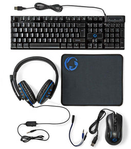 Nedis GCK51110 - Gaming Combo Kit 5-in-1 met QWERTY toetsenbord en LED-verlichting - Zwart