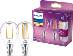 Philips energiezuinige LED Kogellamp Transparant - 40 W - E14 - warmwit licht - 2 stuks - Bespaar op energiekosten
