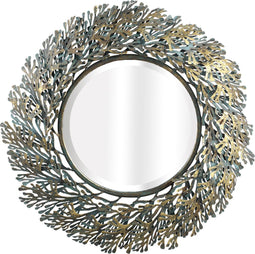 PTMD Carlyn Antique ijzeren spiegel koraalbladeren rond