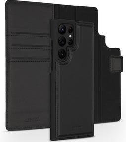 Accezz Samsung Galaxy S22 Ultra - 2 in 1 Wallet Book Case - Echt Nappa leer met uitneembare backcover - Zwart
