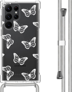 iMoshion Hoesje Geschikt voor Samsung Galaxy S22 Ultra Hoesje Met Koord - iMoshion Design Hoesje met Koord - Transparant / Butterfly