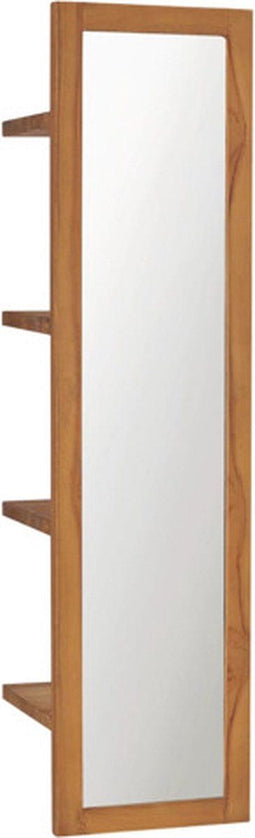 vidaXL - Wandspiegel - met - schappen - 30x30x120 - cm - massief - teakhout