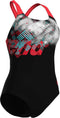 Arena W Splash Point - Badpak - UV-bescherming UPF 50+ - Zwart-fluo Rood