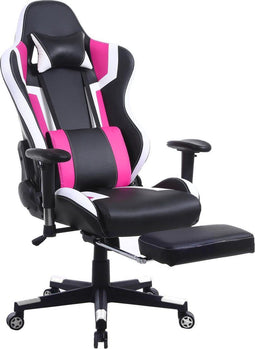 Gamestoel Tornado Relax - bureaustoel - met voetsteun - ergonomisch - zwart roze