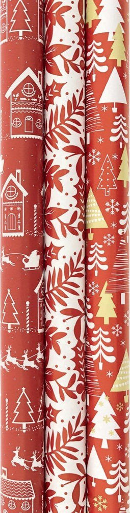 Benza Red Collection - Cadeaupapier - 3 rollen 200 x 70 cm - Kerst (3 stuks)