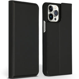Accezz Premium Leather Slim Bookcase - iPhone 13 Pro Max - Echt Nappa leer - Zwart