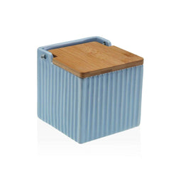 Zoutvaatje met deksel Versa Blauw Keramisch Bamboe Dolomite 11 x 11 x 11 cm