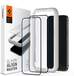 Spigen Glas tR ALM FC (2 Pack) + Frame screenprotector geschikt voor iPhone 12 Pro Max - zwart
