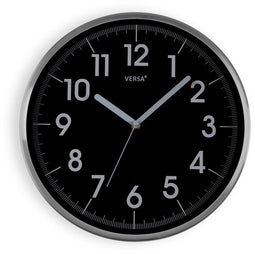 Versa Natxitua decoratieve wandklok voor in de keuken, woonkamer of eetkamer, een eenvoudige en traditionale stijl, afmetingen (H x L x B) 30,5 x 30,5 x 4,3, kleur zwart en zilver