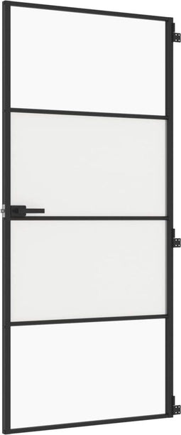 vidaXL - Binnendeur - smal - 93x201,5 - cm - gehard - glas - en - aluminium - zwart