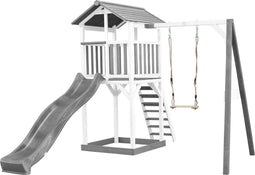 AXI Beach Tower Speeltoestel in Grijs/Wit - Speeltoren met Zandbak, Schommel en Grijze Glijbaan - FSC hout - Speelhuis op palen voor de tuin