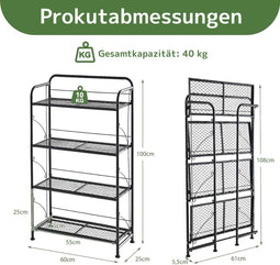Coast - Opvouwbare 4-fasen metalen plantenstandaard - Verstelbare plank tot 40 kg - Zwart