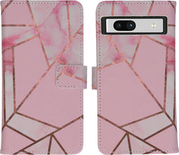 iMoshion Hoesje Geschikt voor Google Pixel 7a Hoesje Met Pasjeshouder - iMoshion Design Softcase Bookcase - Roze / Pink Graphic