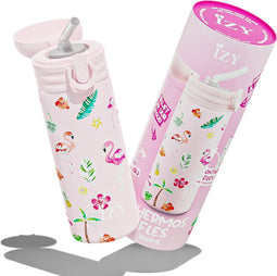 IZY Drinkfles Kinderen x Roze - Drinkfles met Rietje - Waterfles - Thermosfles 350 ml - BPA-vrij