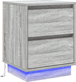 vidaXL - Nachtkastje - met - LED-verlichting - - - Grijs - Sonoma - - - 39x34,5x50 - cm