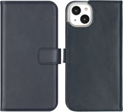 Selencia iPhone 14 Plus - Echt Lederen Bookcase - 3 Pashouders - Blauw