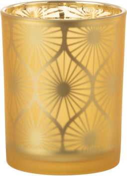 J-Line windlicht Ruit Bloemen - glas - geel - medium - 2 stuks