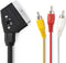 Nedis SCART-Kabel - SCART Male - 3x RCA Male - Vernikkeld - Schakelbaar - 480p - 2.00 m - Rond - PVC - Zwart - Envelop