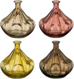 Mica Decorations Vaas Single - 11x11x11 cm - Glas - Bruin,Grijs,Oker,Beige - Set van 4