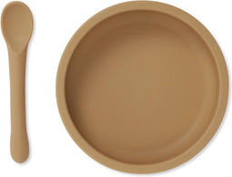 KONGES SLØJD - SILICONEN KOM & LEPEL SET - KINDERSERVIES - ALMOND