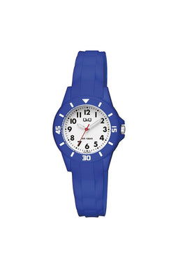 Q&Q V26A-008VY - Horloge - Sport - Analoog - Kinderen - Unisex - Plastic band - Rond - Kunststof - Cijfers - Blauw - Wit - 10 ATM