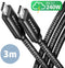 Axagon BUCM2-CM30AB - USB-C naar USB-C Kabel - 3 m - PD 240 W 5 A - Zwart