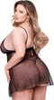 Baci - Strappy Lace & Mesh Babydoll en string - Plus size (xl-xxxl) - Zwart