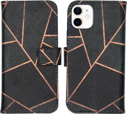 iMoshion Hoesje Geschikt voor iPhone 12 Mini Hoesje Met Pasjeshouder - iMoshion Design Softcase Bookcase - Goud / Zwart / Black Graphic