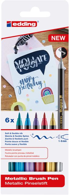 Brushpen edding 1340 set - metallic kleuren - flexibele penseelvorm - goud zilver metallic rood/blauw/groen/violet